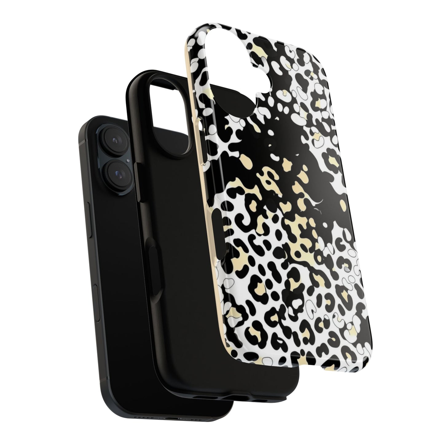 Leopard Splash Tough Phone Case — Black & Cream Animal Print Protective Cover