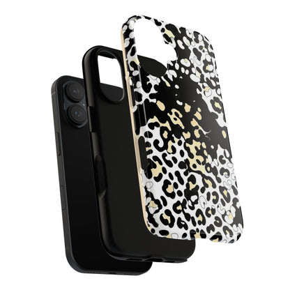 Leopard Splash Tough Phone Case — Black & Cream Animal Print Protective Cover