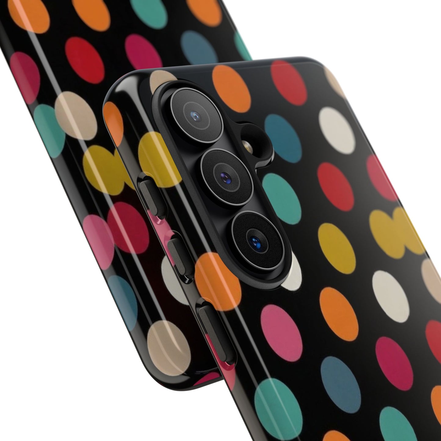 Polka Dot Tough Phone Case – Colorful Retro Dots on Black