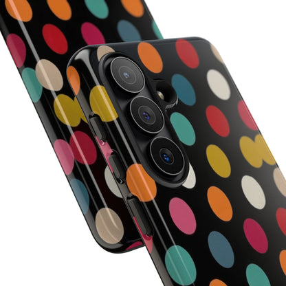Polka Dot Tough Phone Case – Colorful Retro Dots on Black