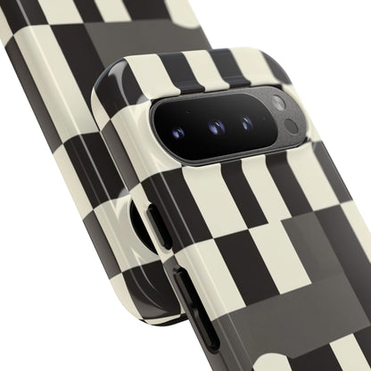 Checkerboard Wave Phone Case — Black & Cream Graphic Tough Case