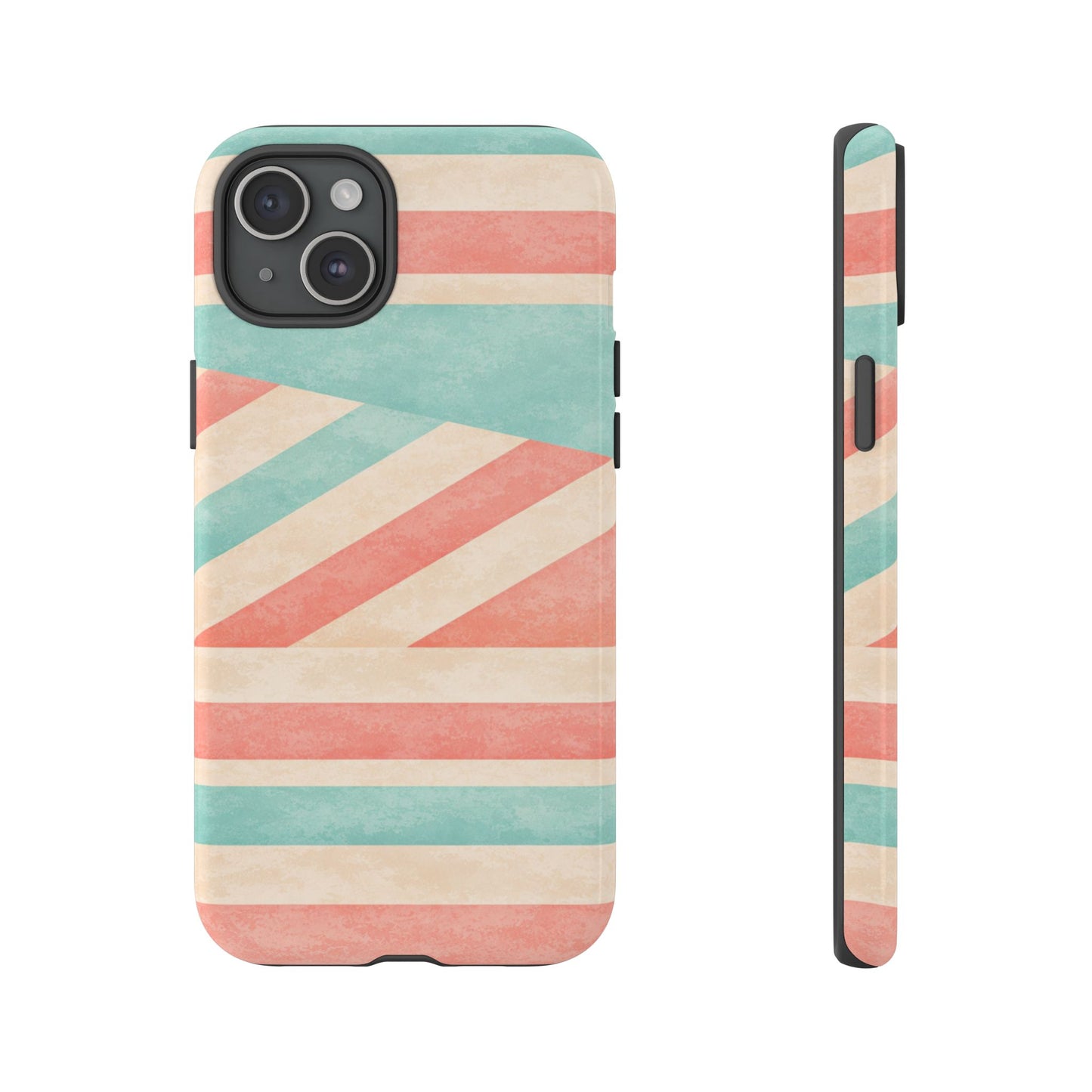Pastel Stripes Tough Phone Case – Retro Coral & Teal Protective Cover