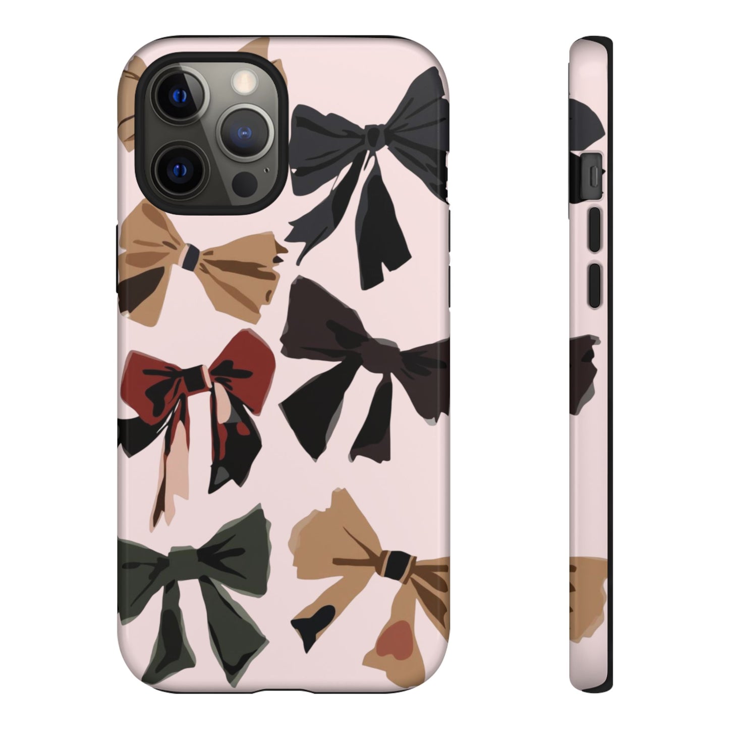 Bow Pattern Phone Case - Pink, Brown & Black Bows Protective Cover