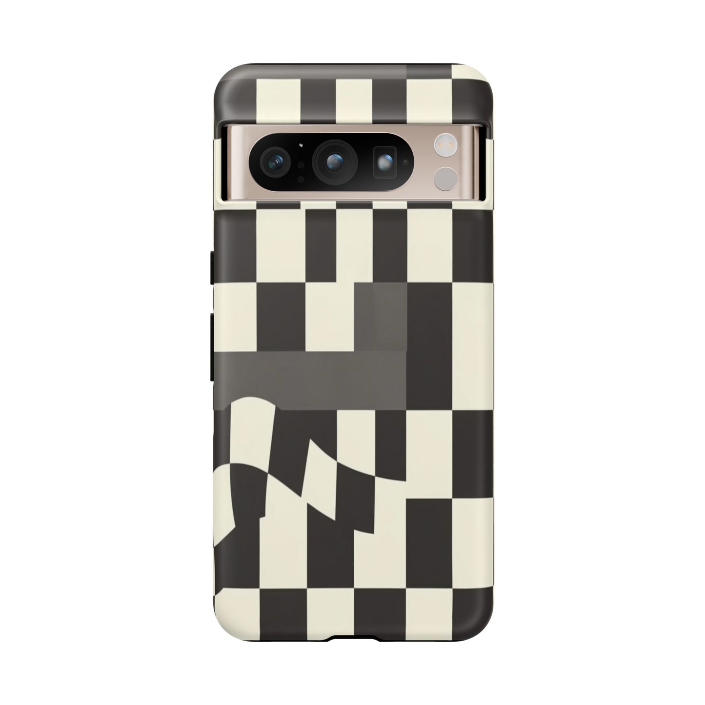 Checkerboard Wave Phone Case — Black & Cream Graphic Tough Case