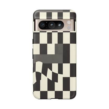 Checkerboard Wave Phone Case — Black & Cream Graphic Tough Case