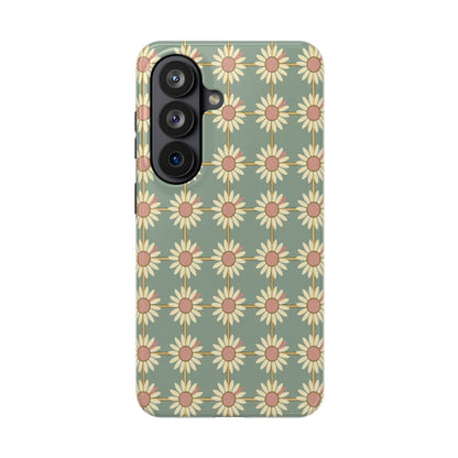 Daisy Pattern Tough Phone Case — Retro Floral Protective Cover