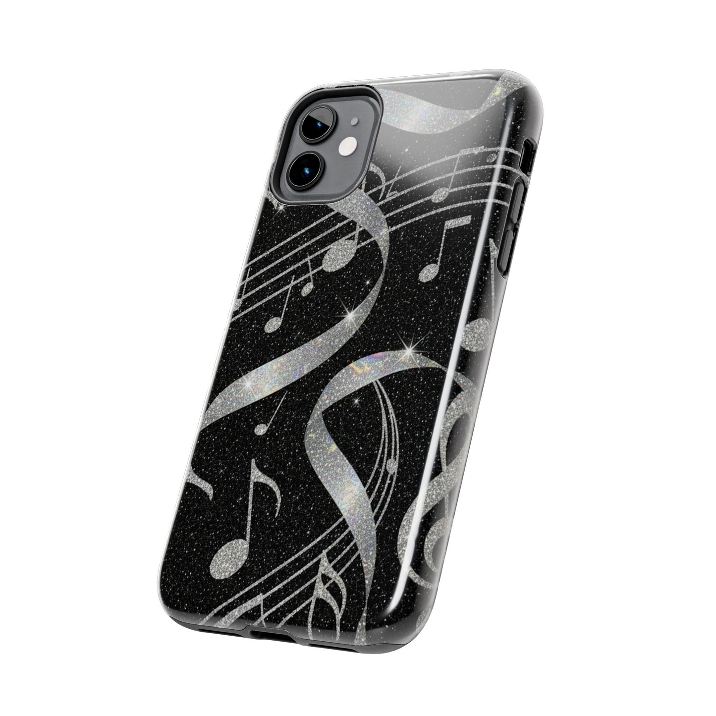 Musical Notes Tough Phone Case – Glitter Black Musician Phone Cover