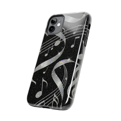Musical Notes Tough Phone Case – Glitter Black Musician Phone Cover