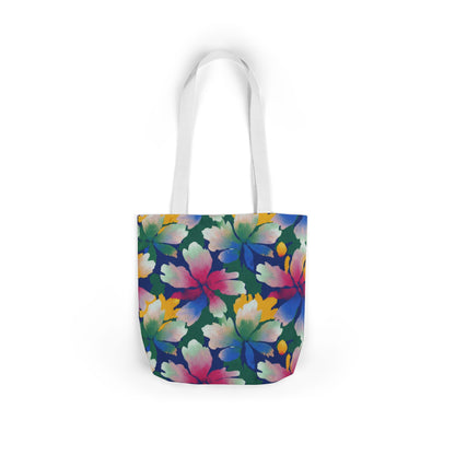 Colorful Tropical Floral Canvas Tote Bag — Vibrant Hibiscus Print