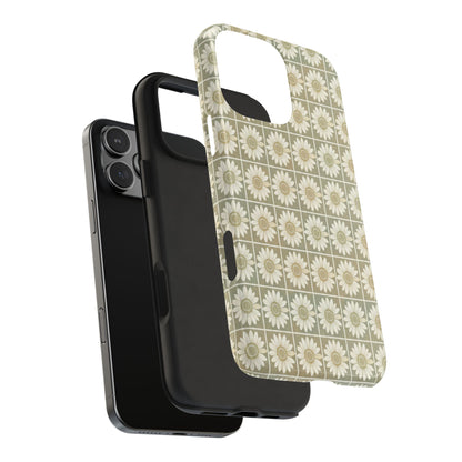 Daisy Tile Tough Phone Case — Retro Floral Protective Phone Cover