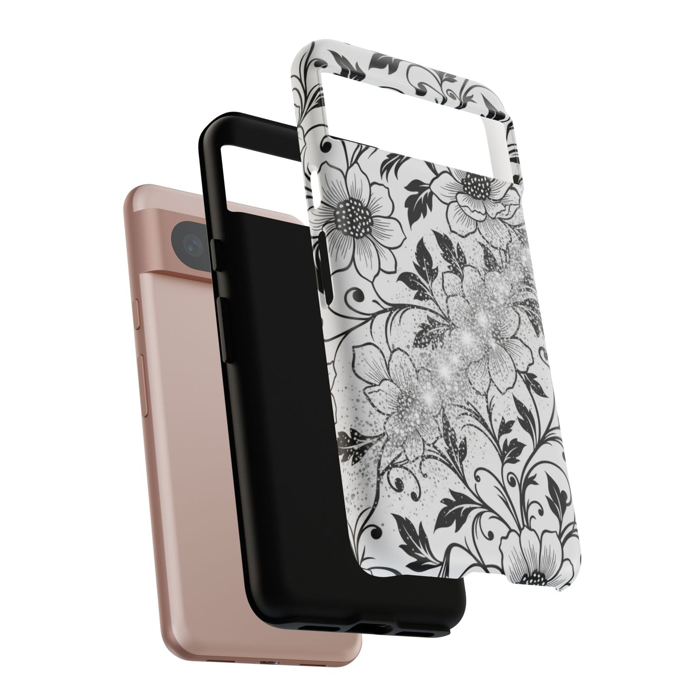 Floral Lace Phone Case — Black & White Vintage Flower Protective Case