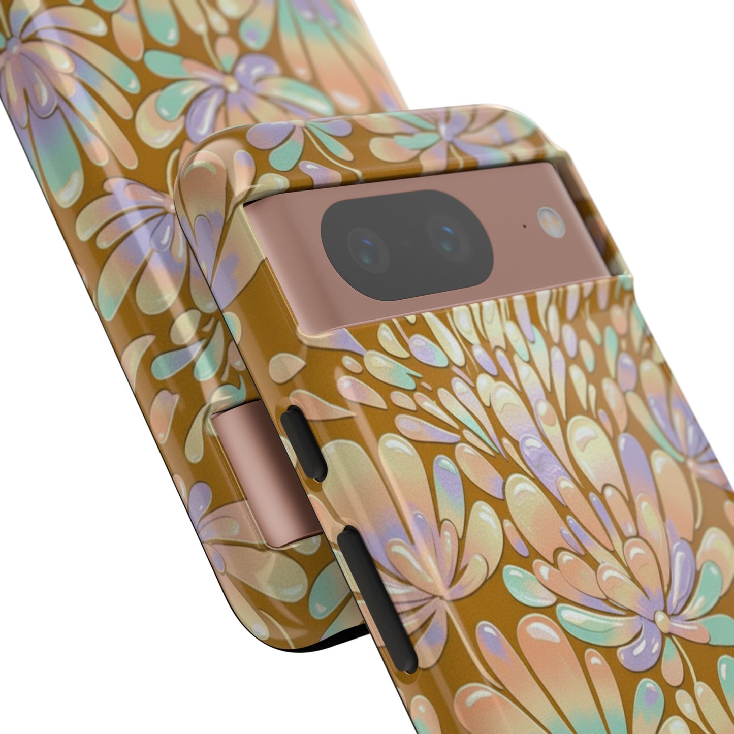 Floral Burst Tough Phone Case – Gold Pastel Botanical Protection