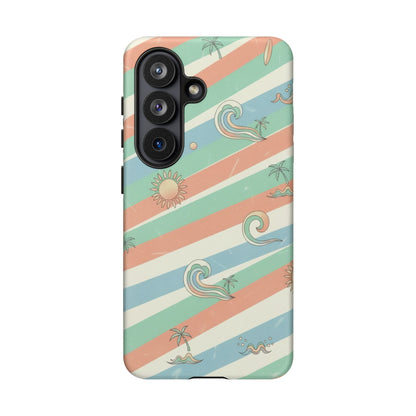 Surf Stripe Tough Phone Case — Retro Beach Waves Pattern