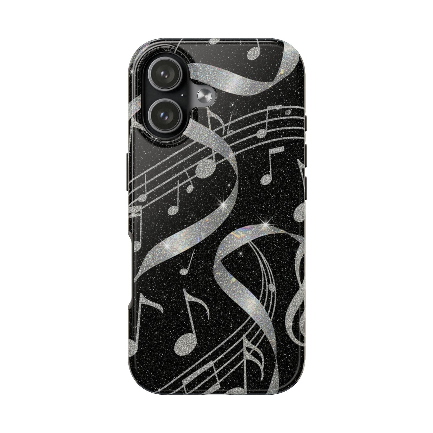 Musical Notes Tough Phone Case – Glitter Black Musician Phone Cover