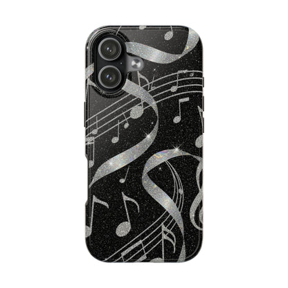 Musical Notes Tough Phone Case – Glitter Black Musician Phone Cover