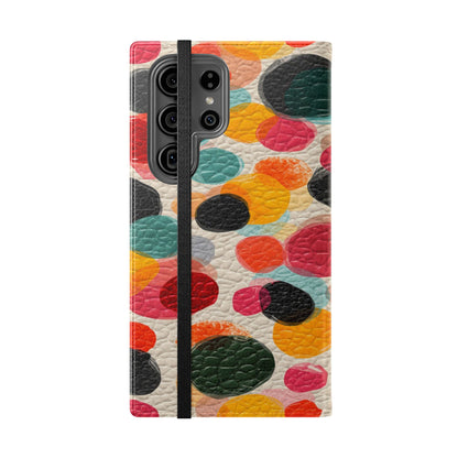 Colorful Confetti Dot Flip Phone Case — Retro Polka Wallet Cover