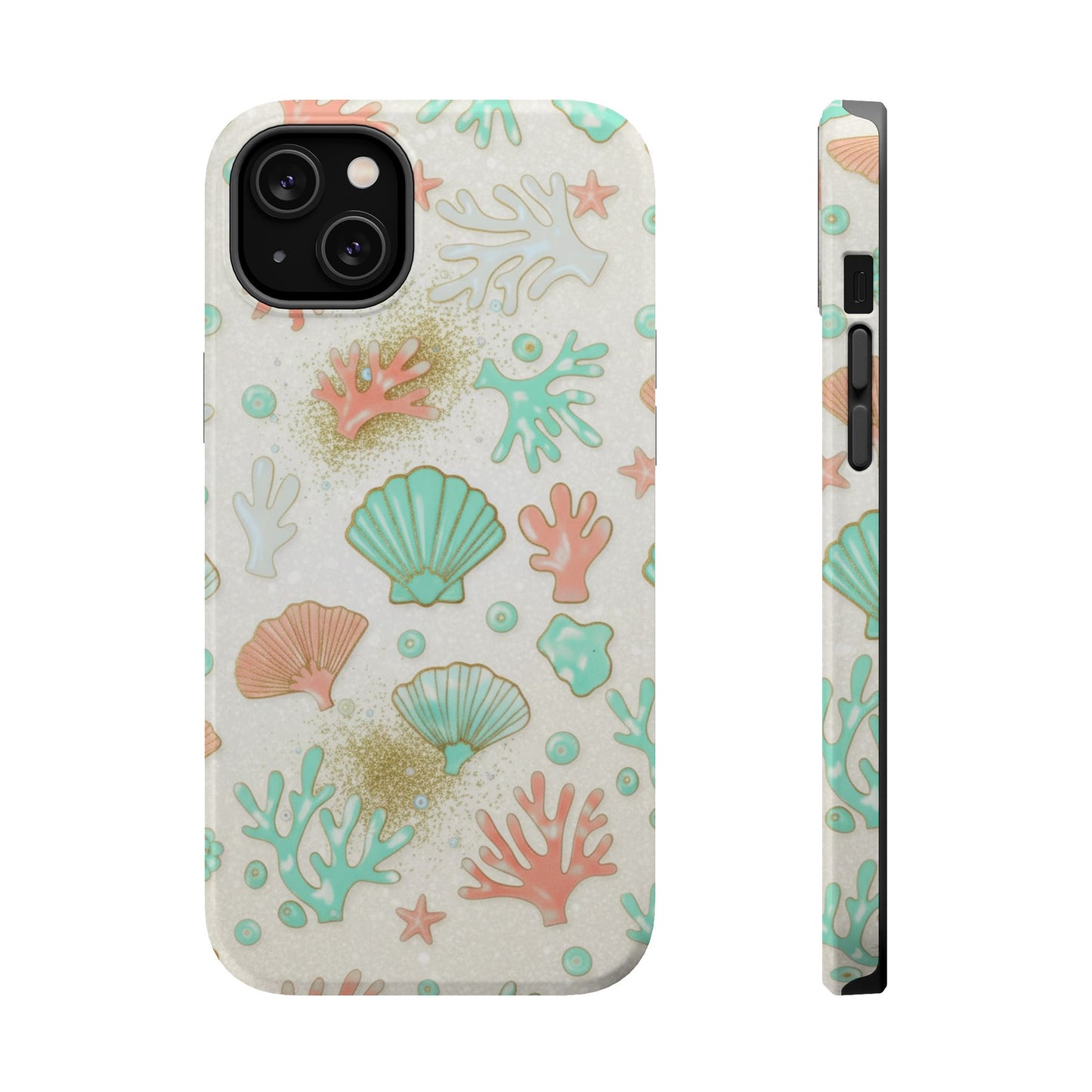 Sea Shells Magnetic Impact Phone Case — Pastel Coral & Teal Beach Design