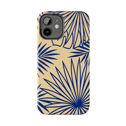 Tropical Palm Pattern Tough Phone Case — Navy Blue Fan Leaves on Sand