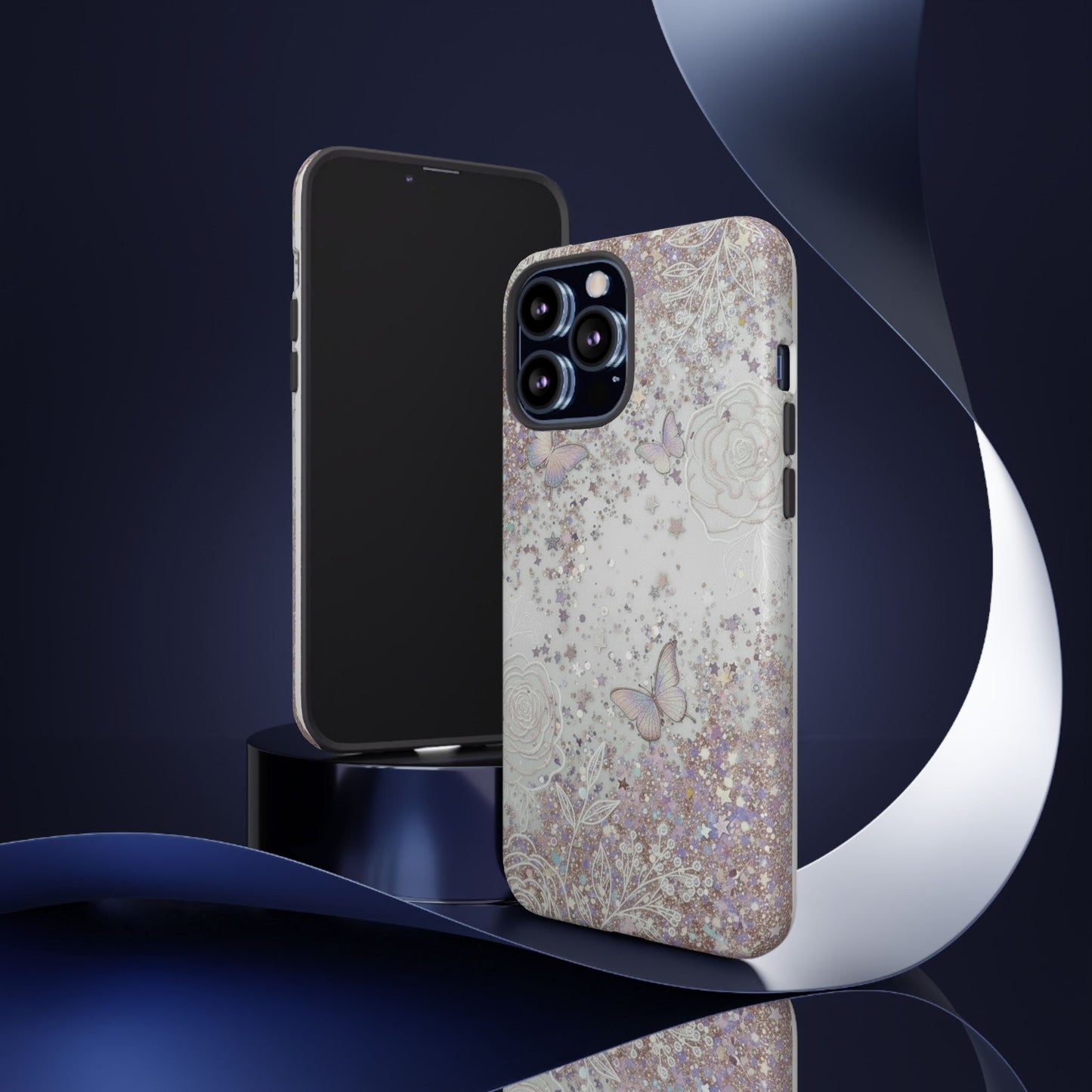 Butterfly Glitter Tough Phone Case — Floral Sparkle Protective Case