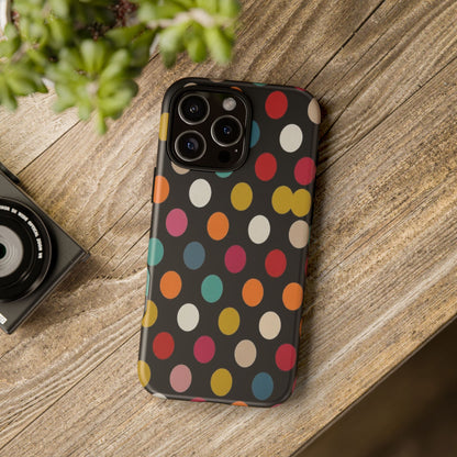 Polka Dot Tough Phone Case – Colorful Retro Dots on Black