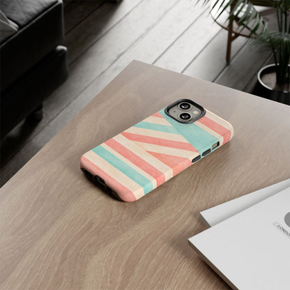 Pastel Stripes Tough Phone Case – Retro Coral & Teal Protective Cover