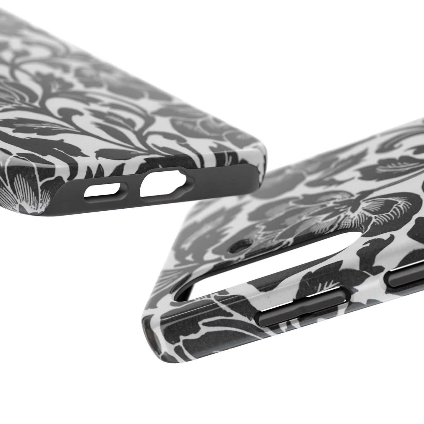 Tough Phone Case — Black & White Vintage Floral Protective Cover