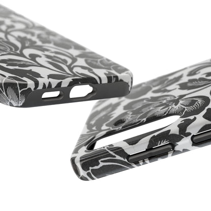 Tough Phone Case — Black & White Vintage Floral Protective Cover
