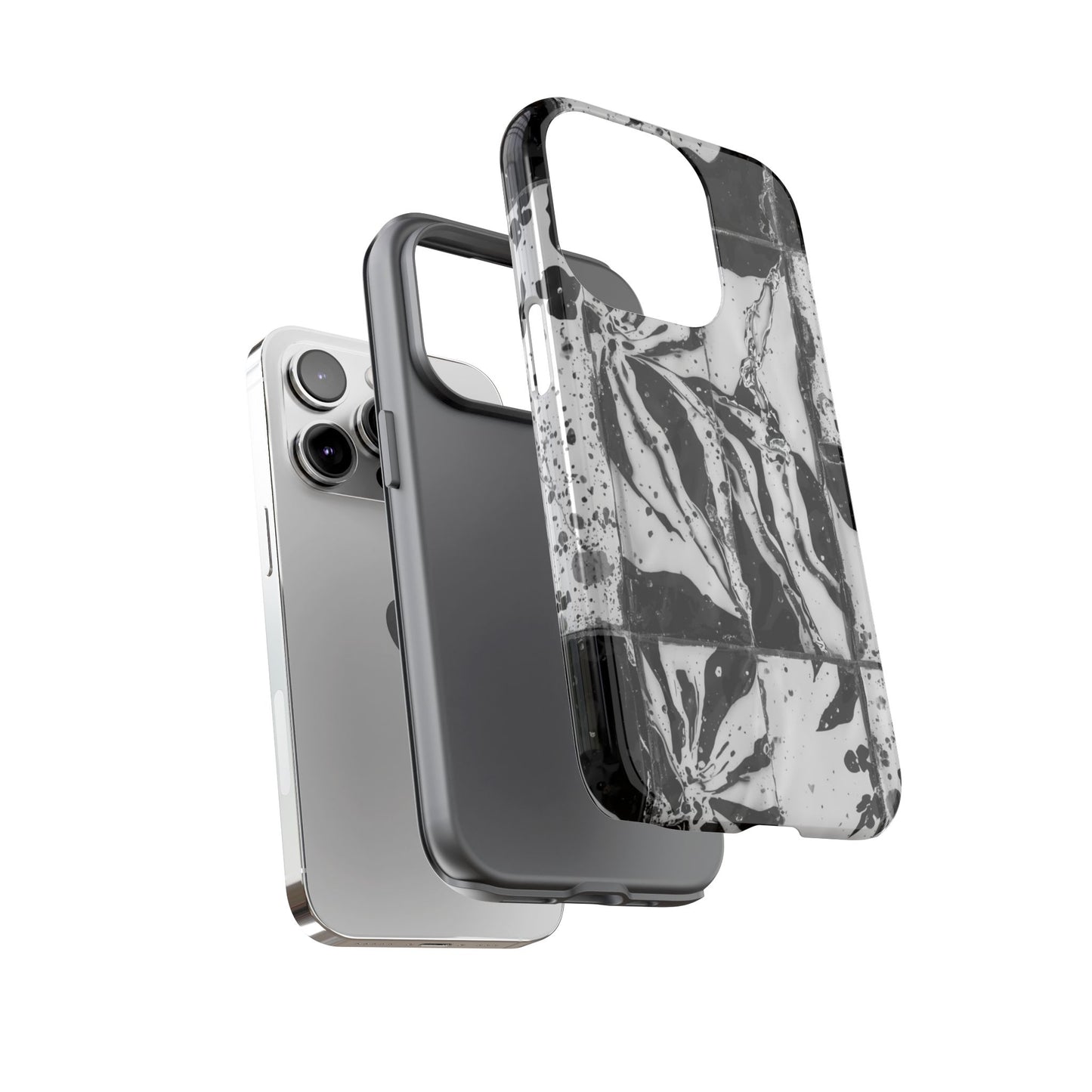 Monochrome Tile Floral Tough Phone Case
