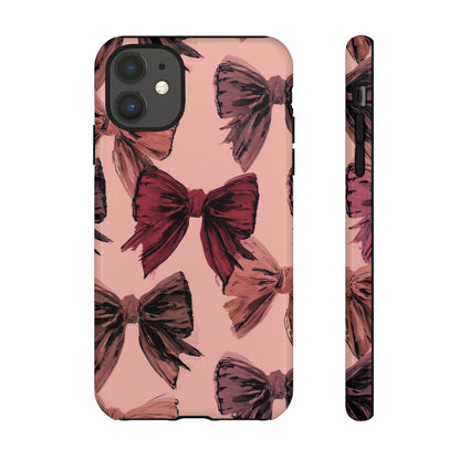 Bow Pattern Tough Phone Case — Pink Watercolor Bows Protective iPhone Cover