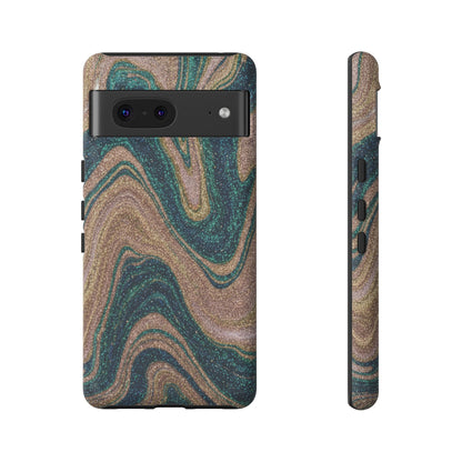 Marbled Teal & Gold Phone Case — Glitter Swirl Tough Case