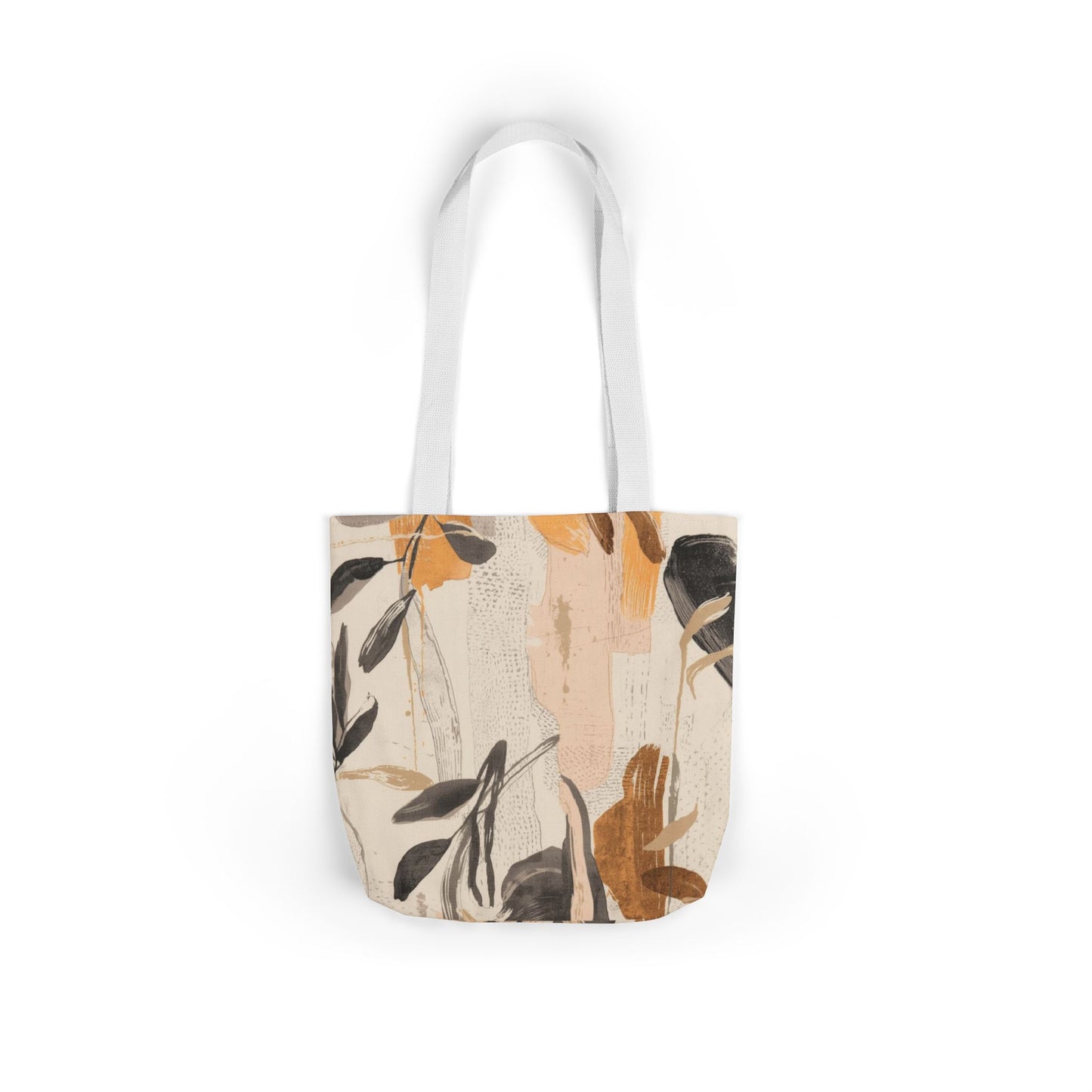 Boho Botanical Canvas Tote Bag — Neutral Abstract Leaf Print