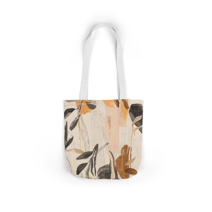 Boho Botanical Canvas Tote Bag — Neutral Abstract Leaf Print
