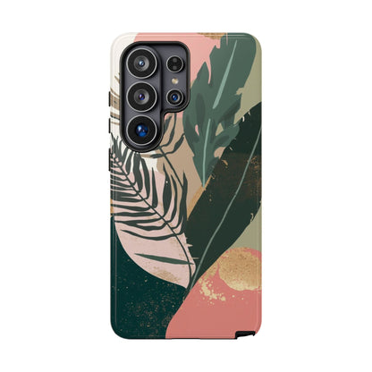 Tropical Leaf Tough Phone Case — Abstract Pink & Green Botanical Protective Cover