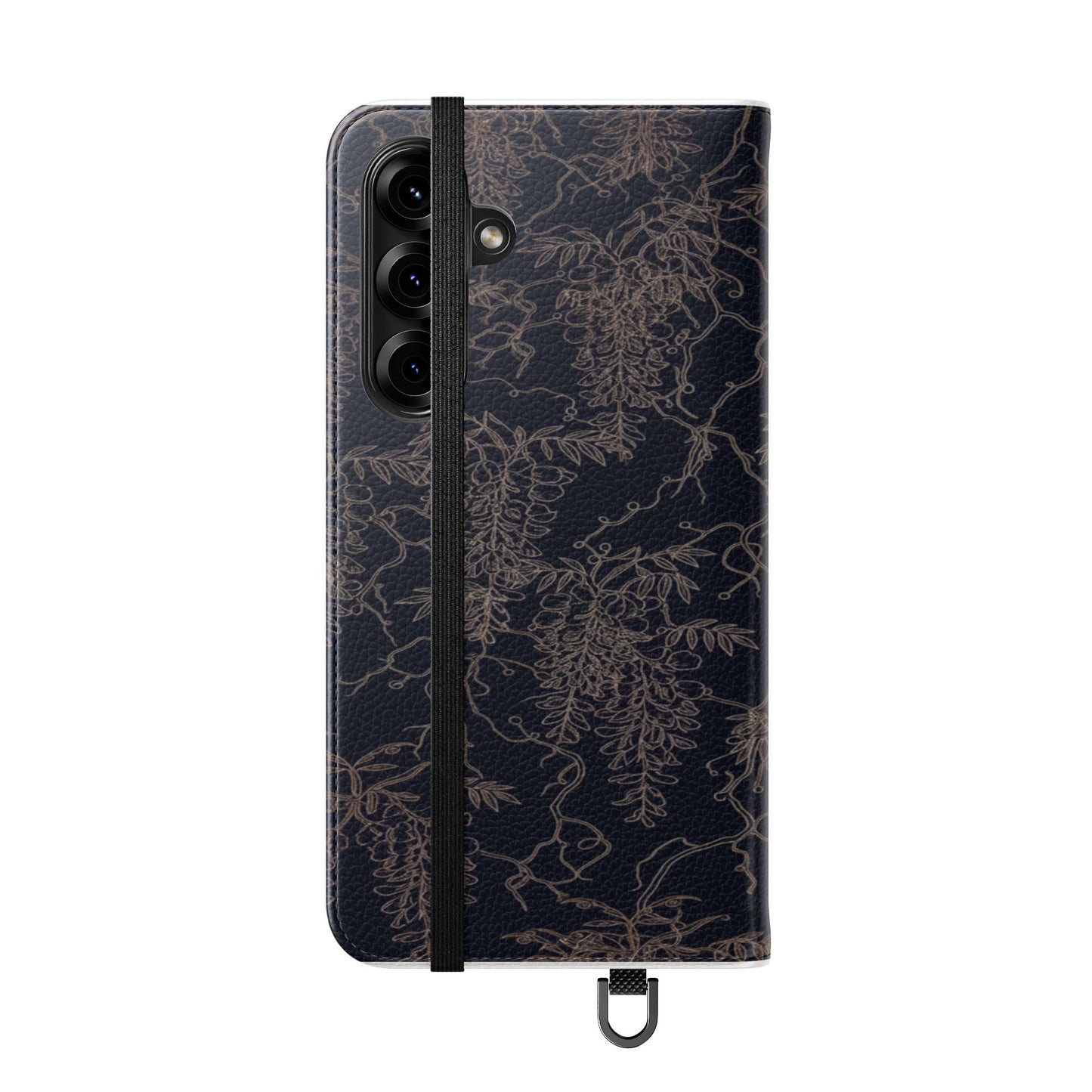 Botanical Noir Flip Phone Case — Dark Floral Wallet Cover with Card Slots