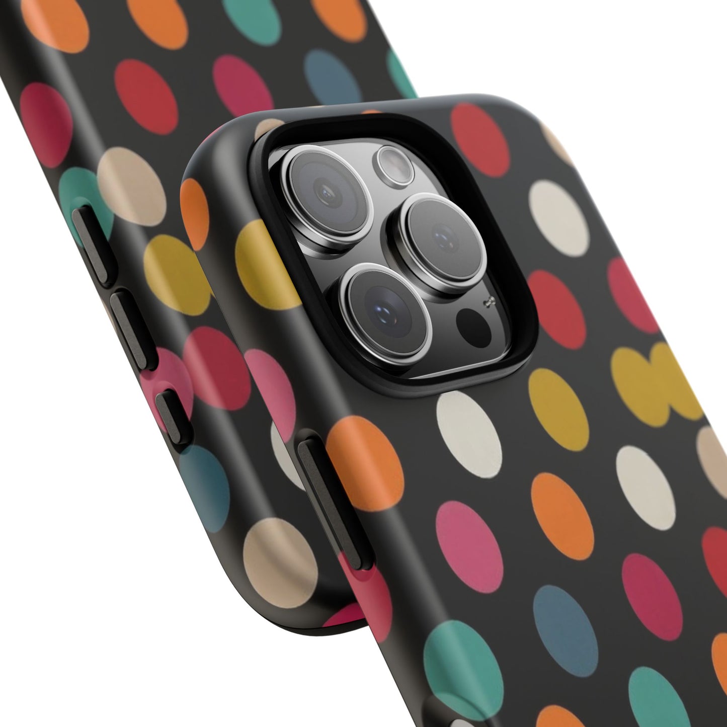 Polka Dot Tough Phone Case – Colorful Retro Dots on Black