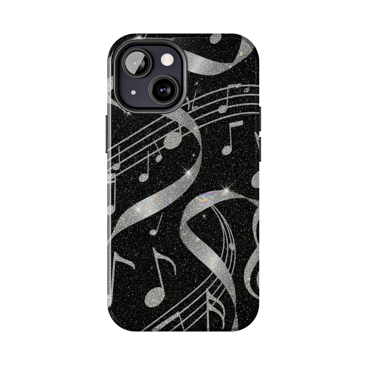 Musical Notes Tough Phone Case – Glitter Black Musician Phone Cover
