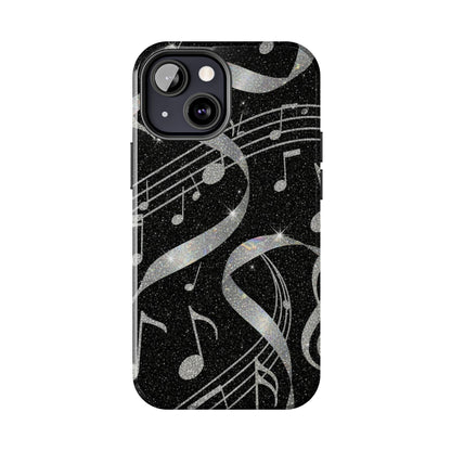 Musical Notes Tough Phone Case – Glitter Black Musician Phone Cover