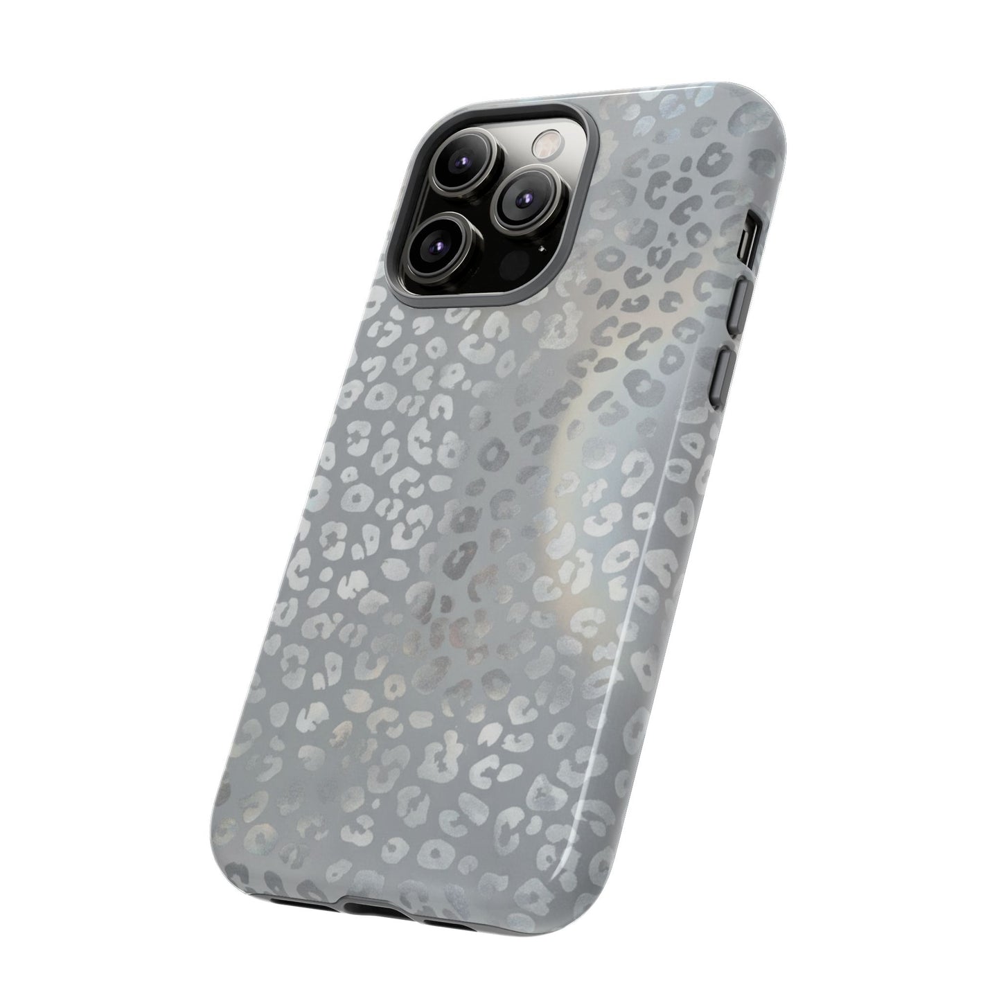 Grey Leopard Print Tough Phone Case — Durable Protective iPhone Cover