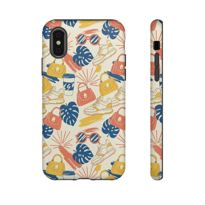 Tough Cases: Retro Summer Pattern Phone Case – Sunglasses, Sneakers & Tropical Leaves