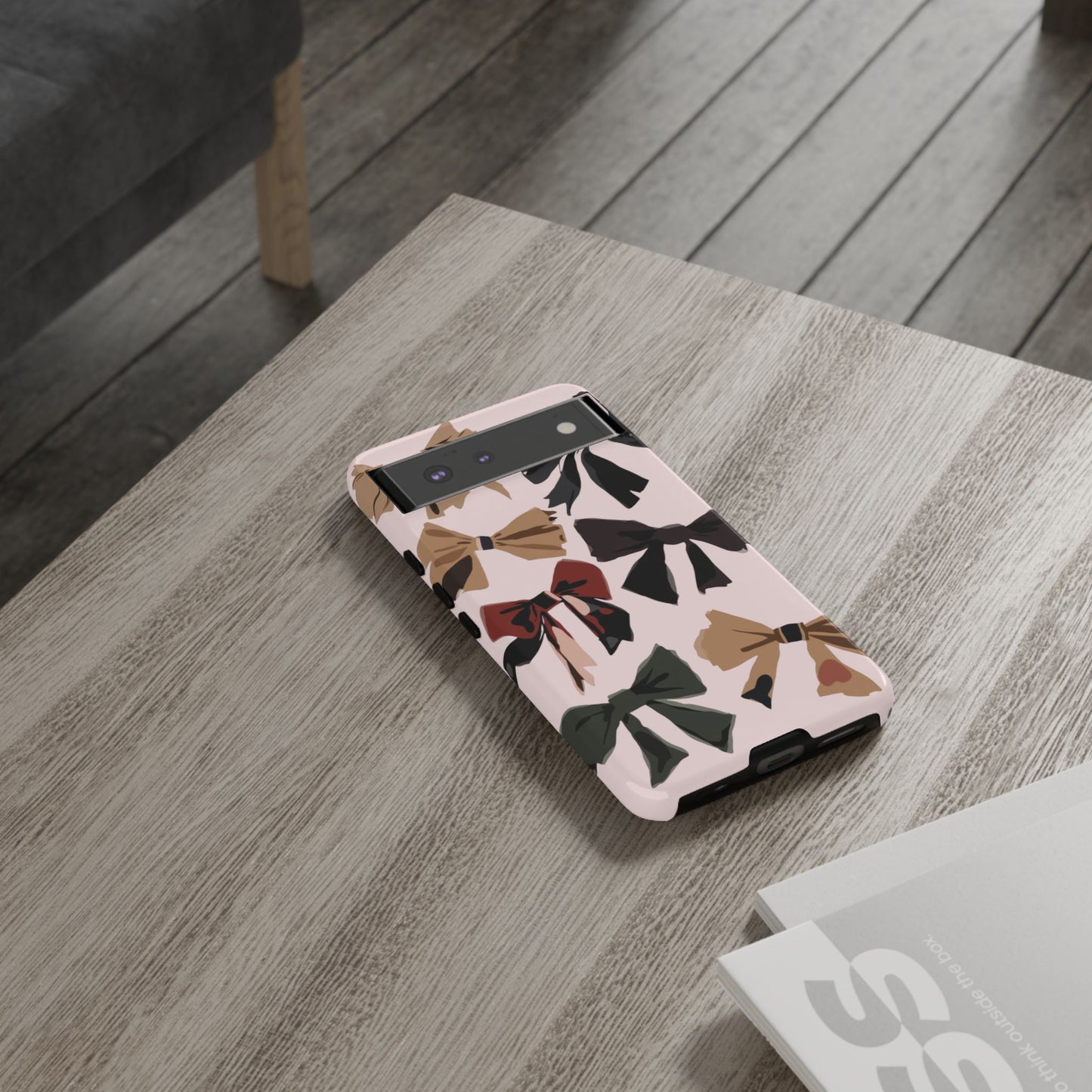 Bow Pattern Phone Case - Pink, Brown & Black Bows Protective Cover