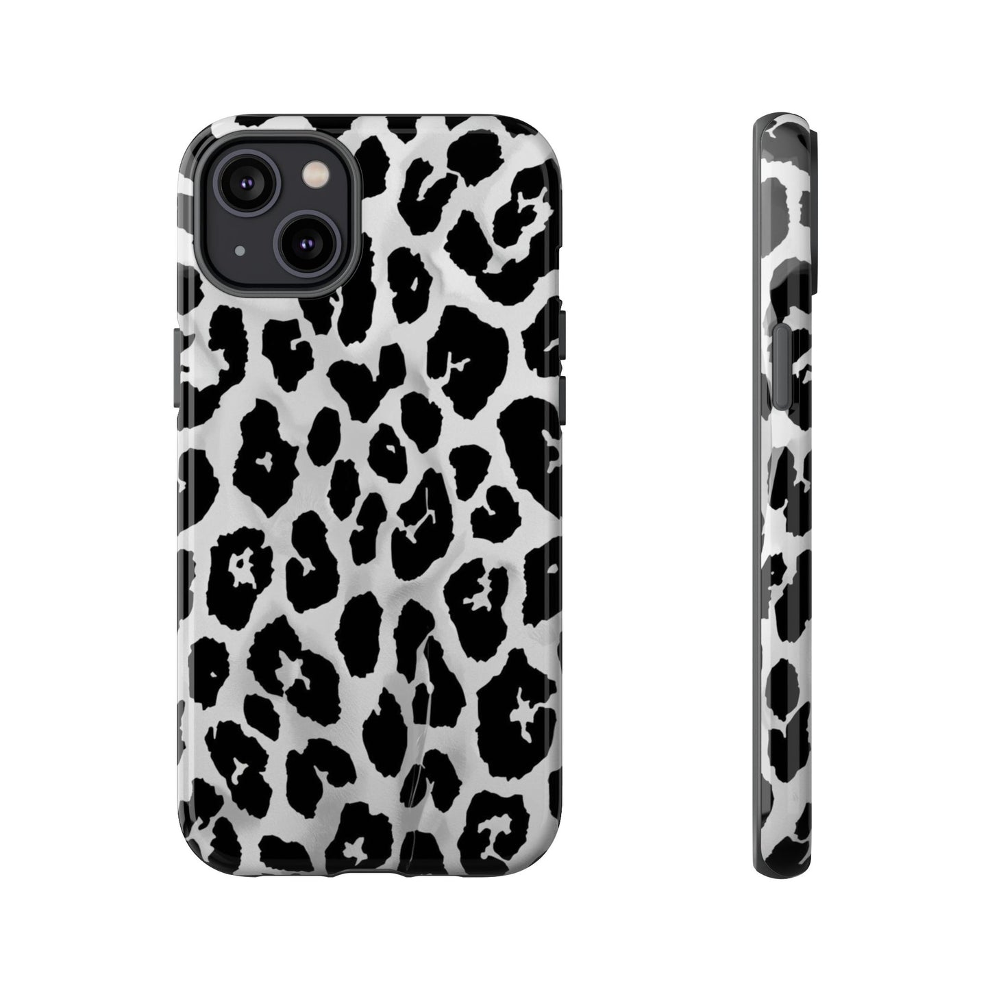 Leopard Print Tough Phone Case – Black & White Animal Pattern Protective Cover