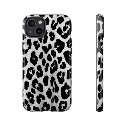 Leopard Print Tough Phone Case – Black & White Animal Pattern Protective Cover