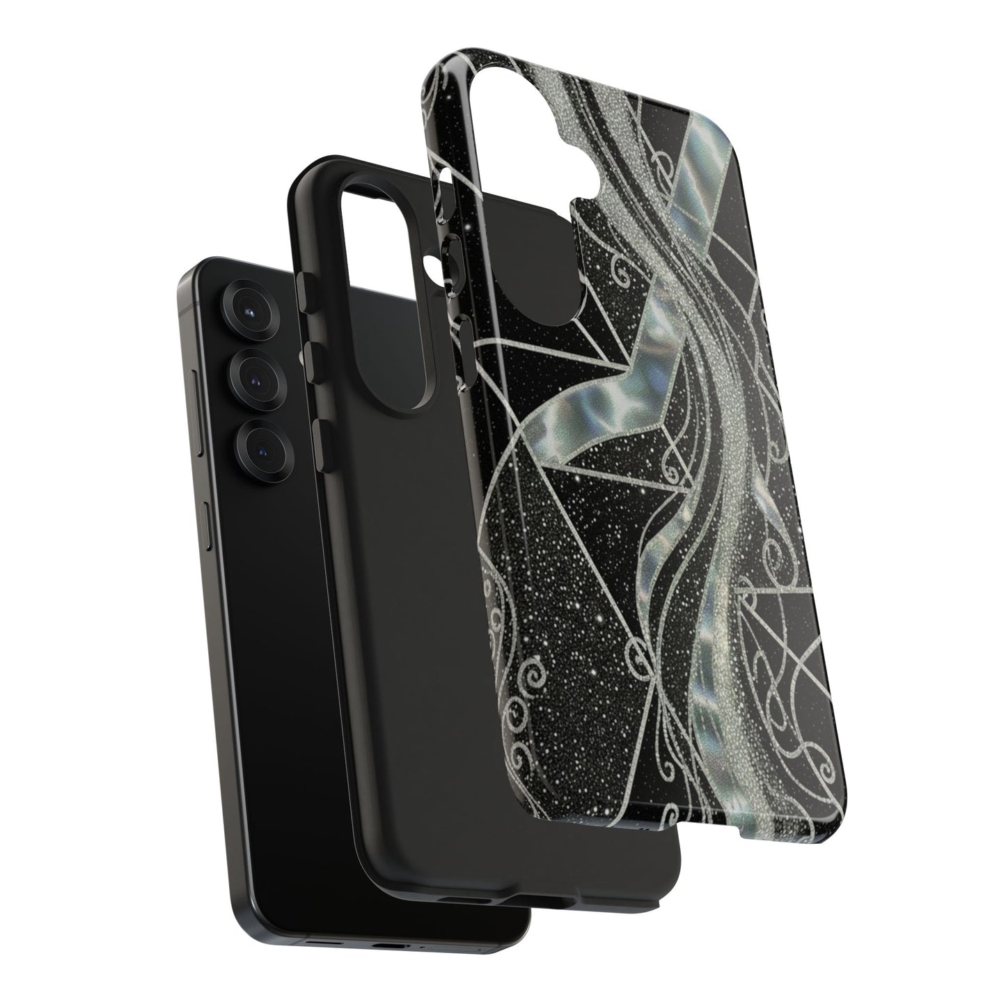 Geometry Tough Phone Case — Iridescent Ribbon on Black Celestial Background