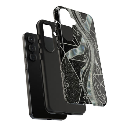 Geometry Tough Phone Case — Iridescent Ribbon on Black Celestial Background