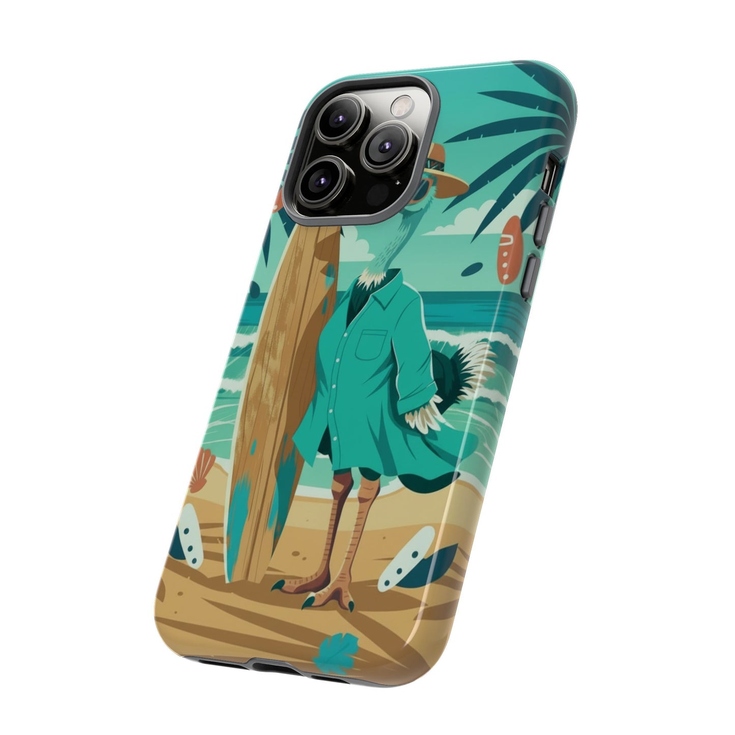 Phone Case — Retro Dressed Seagull Surfing Beach Illustration