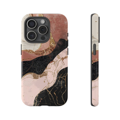 Marbled Rose Gold Phone Case — Abstract Pink & Black Protective Tough Case