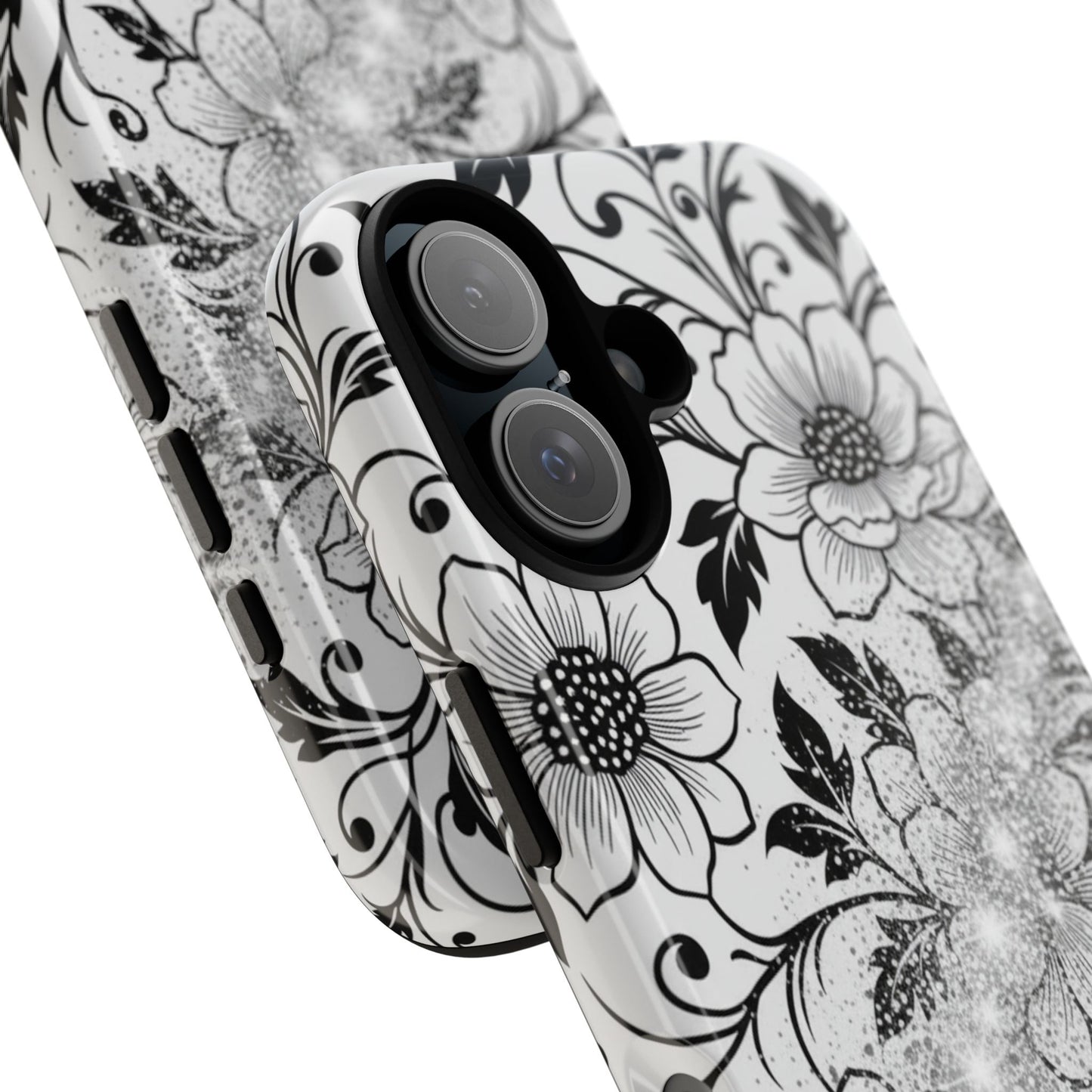Floral Lace Phone Case — Black & White Vintage Flower Protective Case