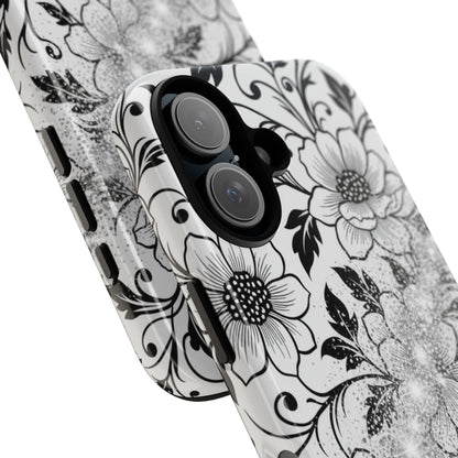 Floral Lace Phone Case — Black & White Vintage Flower Protective Case
