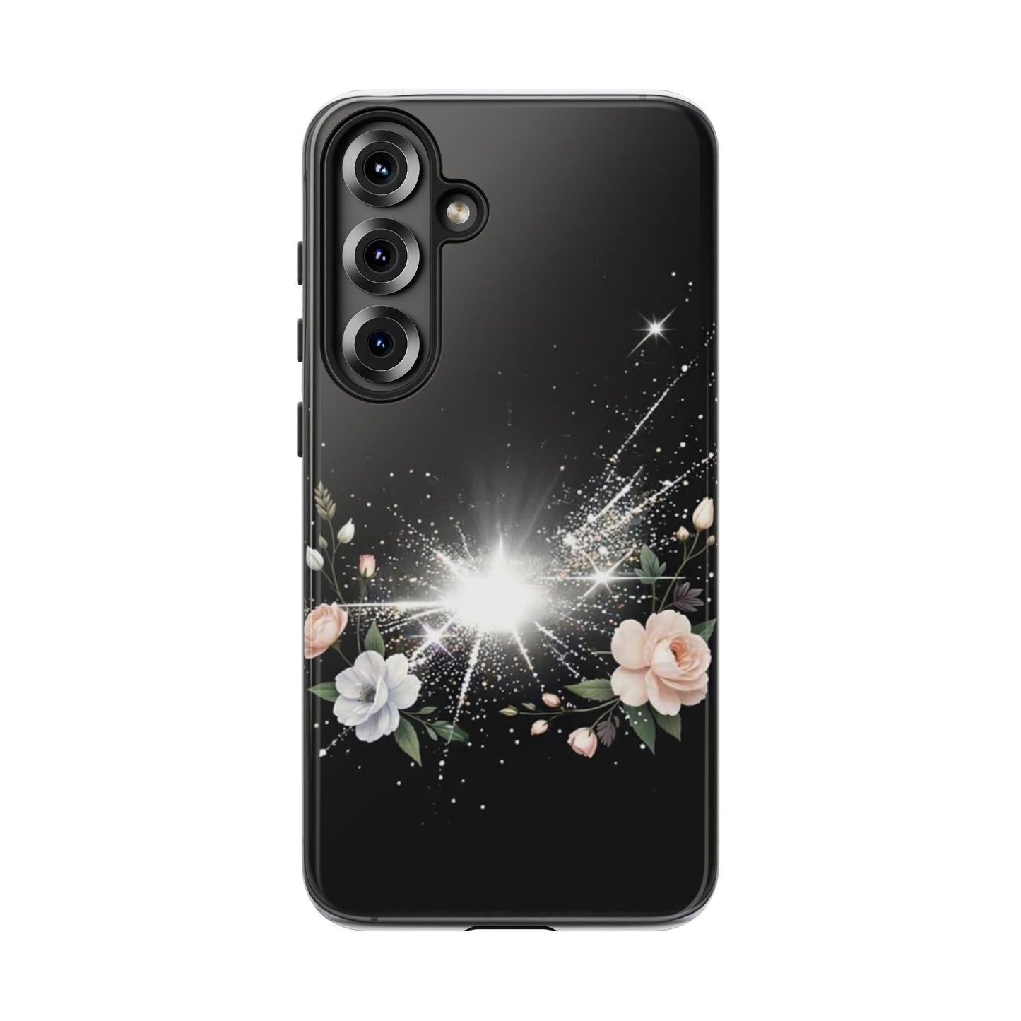 Floral Burst Phone Case — Protective Black Sparkle Design