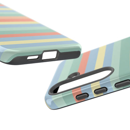 Pastel Striped Phone Case — Retro Horizontal Multi-Color Tough Case